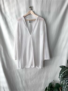 H&M White Semi-Sheer V-Neck Swim Cover-Up